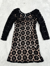 Adrianna Papell Dress Womens 10 Black Crochet Whimsigoth Dark Fairy Mystical
