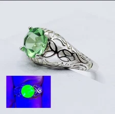 Sterling Uranium Glass Ring Art Nouveau Filigree 925 Silver