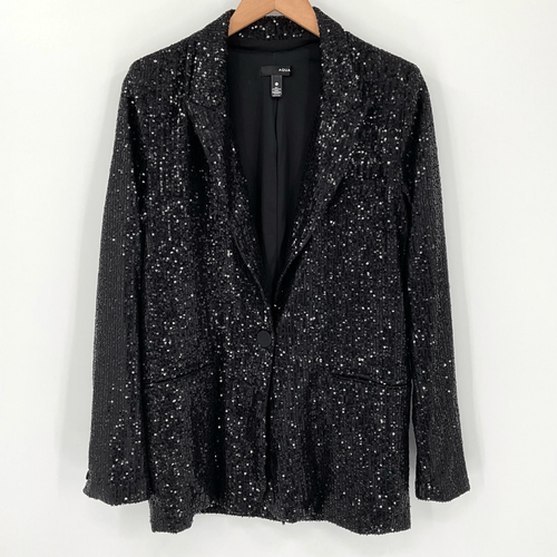 Aqua Black Sequin Blazer Jacket Women Large Night Out Special Occasion Glam