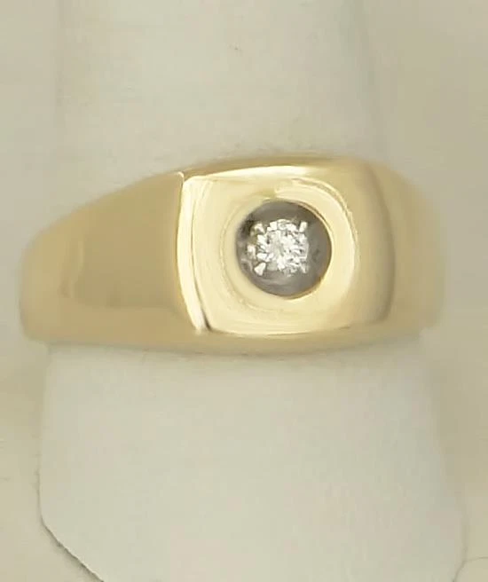 ANILLO SOLITARIO DIAMANTE REDONDO PULIDO ALTO 1/10ct ORO AMARILLO 10k para hombre Foto 2 de 4