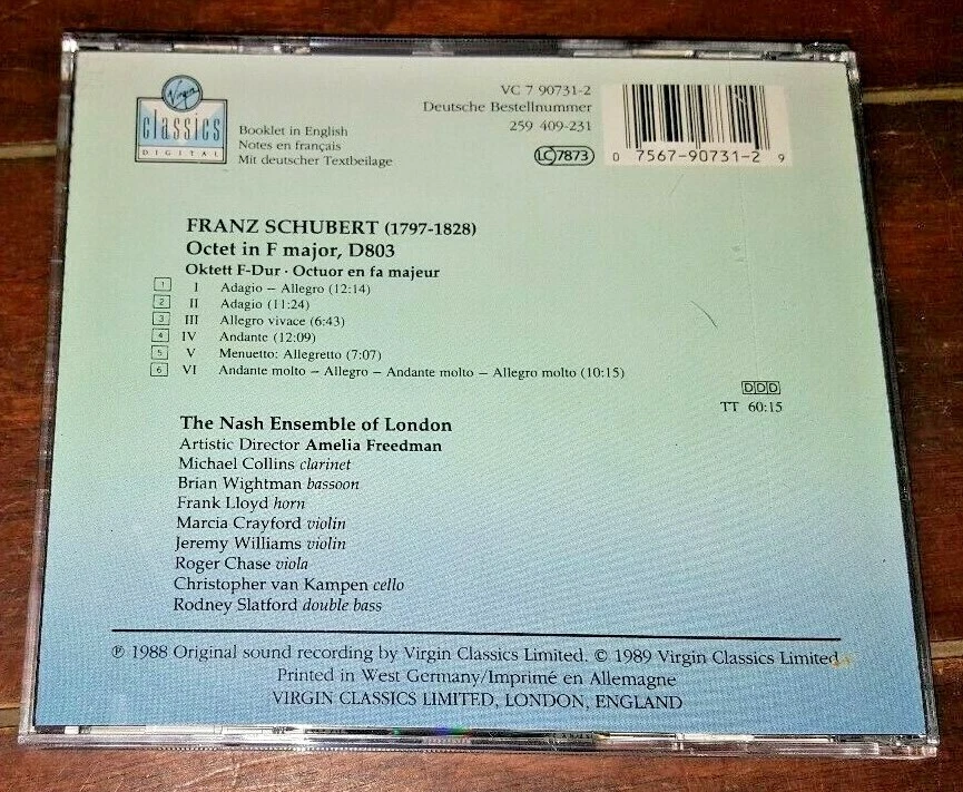 The Nash Ensemble: Schubert, Oktett Octet in F Major, D803 ☆Used☆ (CD, 1989) - Image 2 of 2