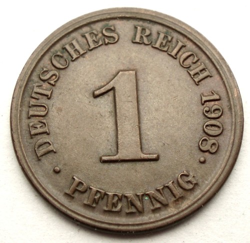 GERMAN EMPIRE 1 PFENNIG 1908 J KM#10 Nice Details. ZZ1.1 - Picture 2 of 2
