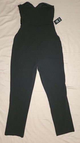 NEW EXPRESS BLACK SEQUIN GEOMETRIC STRAPLESS SWEETHEART JUMPSUIT SZ 2 - Picture 2 of 12