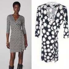 New Diane von Furstenberg DVF Julian Silk Jersey Wrap Dress Star Print Sz 8