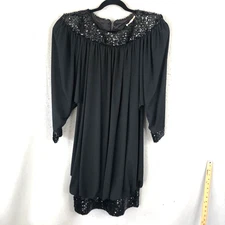 Vintage House Of Martinique Dress Womens L Black Sequin Trim Mod Event Glam