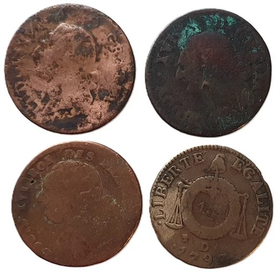 4 France Revolutionary & Napoleonic Copper Coins c.1791-1804 Louis XVI Napoleon - Image 1 of 2
