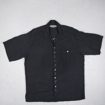 Tori Richard Mens Shirt Large Black Silk Just Chillin Martini Camp Loop Collar