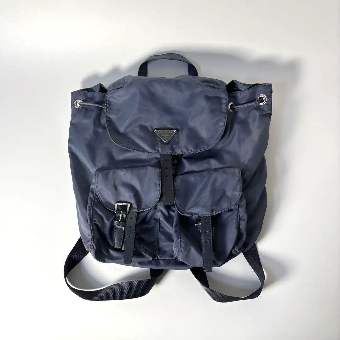 バッグ PRADA LEATHER TESSUTO NYLON BACKPACK Prada Tessuto Nylon Leather Backpack Blue Men Women Used