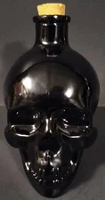 Black Glass Skull Bottle With Cork Rare Halloween Decoration Spells Gothic Wican