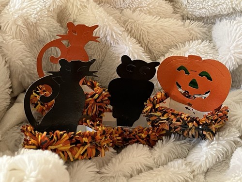 Lot 4 Vintage Or Antique Halloween Party Nut Or Candy Cups Cats Jack O Lantern