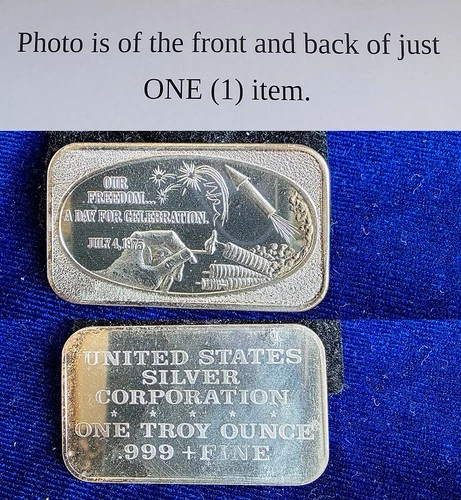 Vintage USSC 4th July 1975 Our Freedom A Day For Celebration 1 Oz 999 Silver Bar
