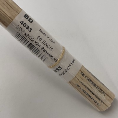 Midwest 3/32  x 3/32  x 24'' BASSWOOD WOOD STRIPS 4033 - 60 Pieces Model Crafts