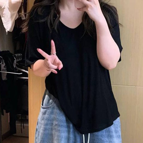 V Neck Loose Fit Women Summer T Shirt Short Sleeve Fashion Casual Tops - Picture 8 of 24