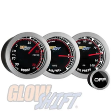 GlowShift 52mm Tinted 30PSI Boost/Vac, 100PSI Oil Pressure, Air/Fuel Gauge Set