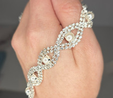 David s Bridal Belt Sash, Silver/White, Rhinstone, Pearl, New with Tags