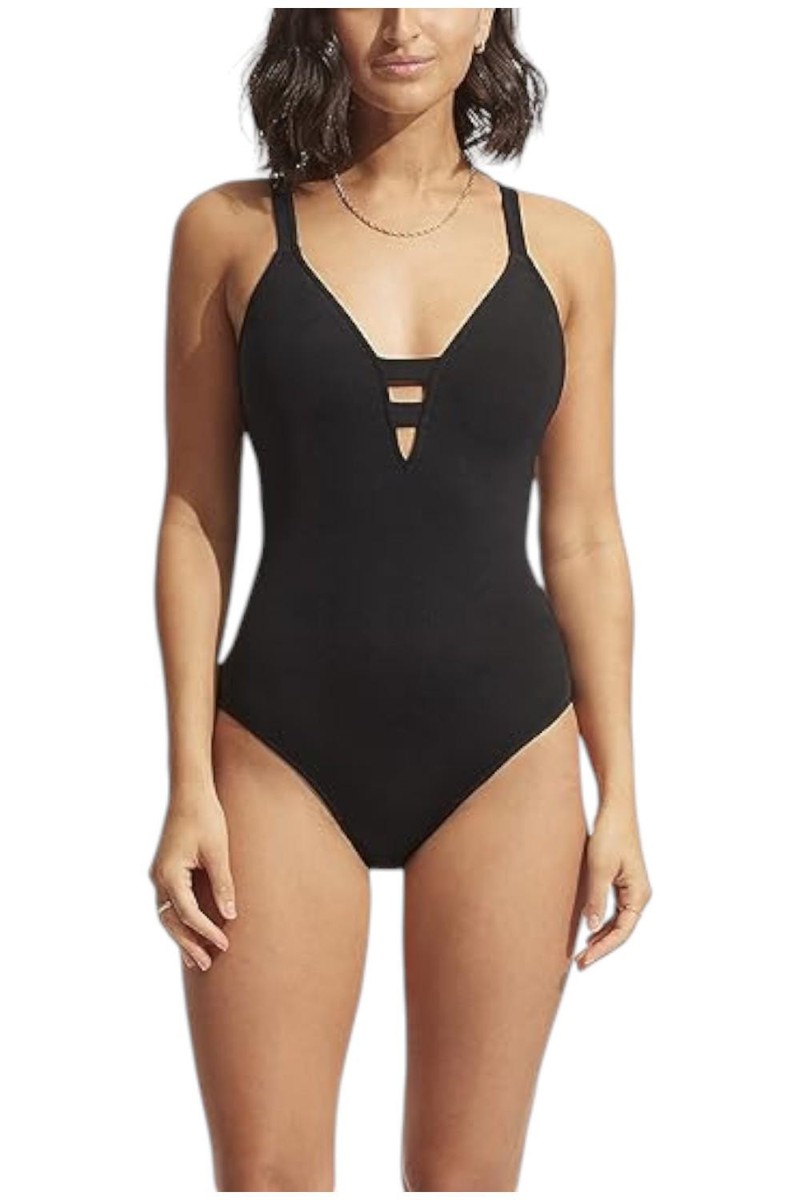 Seafolly Women's Deep V Plunge Maillot One Piece Swimsuit Black | eBay
