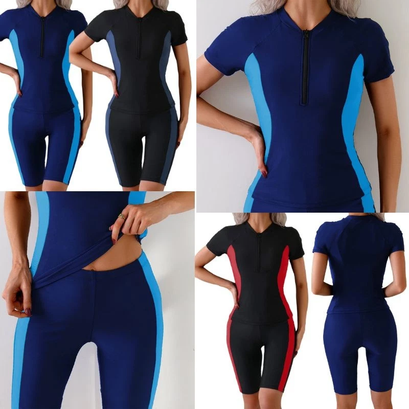 Frauen Ausrüstung Surfen Set Rash Guard Badeanzug 2-teilig Kurzarm Berufung - Bild 3 von 4
