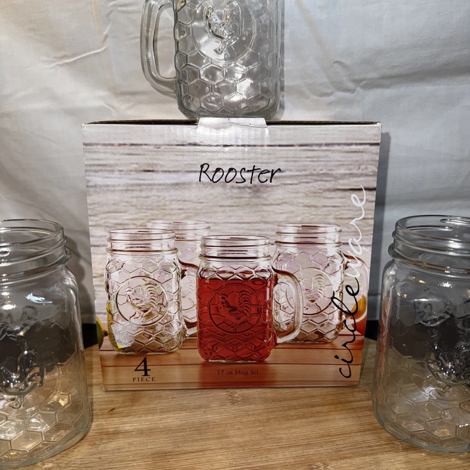 Juego de tres vasos de gallo de albañil de vidrio de desgaste circular taza de 17 onzas Foto 2 de 4