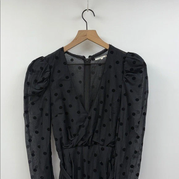 Mono ancho corto negro XS Tularosa Perry manga abullonada sobrepelliz cuello en V a lunares Foto 4 de 4