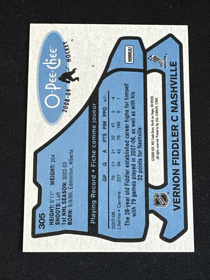 2008-09 O Pee Chee Retro Parallel 305 Vernon Fiddler Nashville Predators - Image 2 of 2