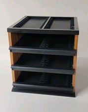 VINTAGE 90'S WOOD GRAIN 4 TIER CASSETTE TAPE SLIDING DRAWER 96 SLOT STORAGE RACK