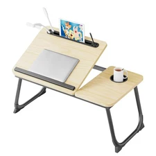 Laptop Bed Desk Adjustable Stand with 5 Angles USB Port Cup Holder Yellow