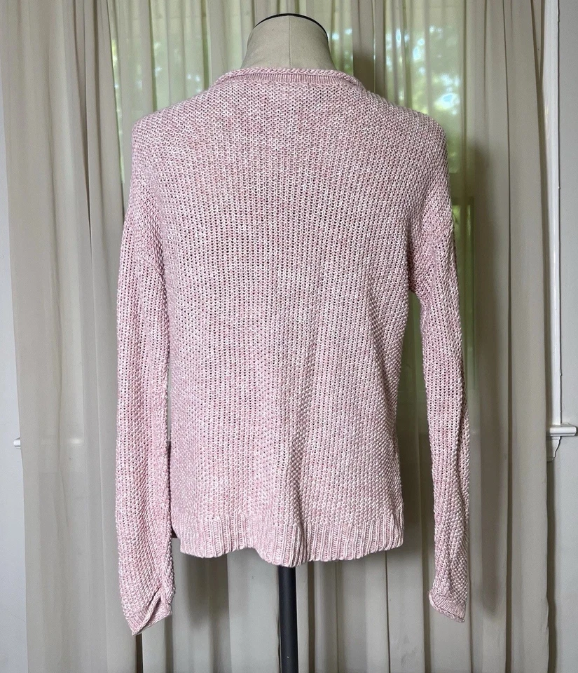 Suéter para mujer Leo & Nicole pequeño rosa mezcla de lino tejido suelto manga larga Foto 4 de 4