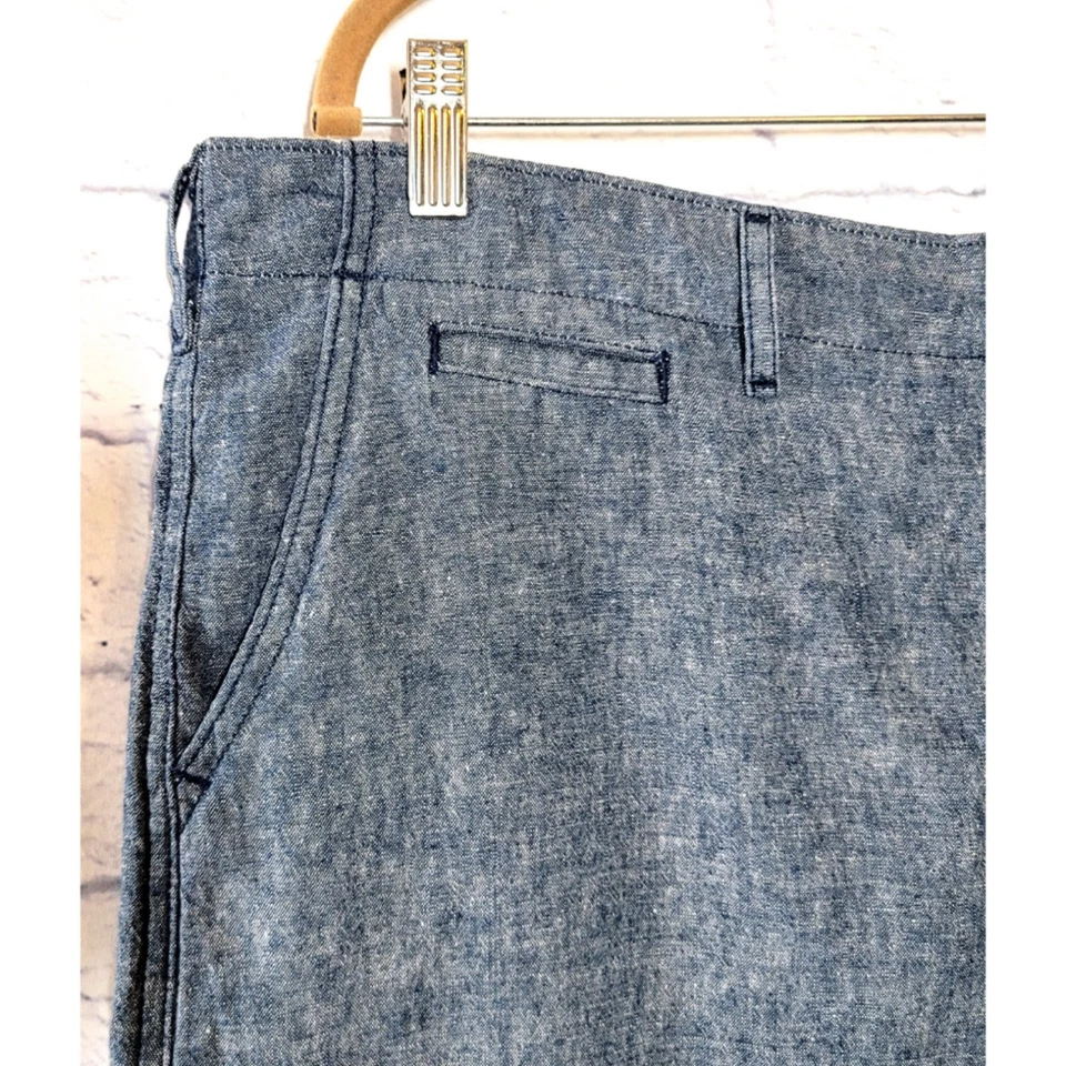 Pantalones Cortos Chinos Levi's 502 Gris Jaspeado Azul Cambray Talla 38 Lino Mezcla Algodón Foto 3 de 4