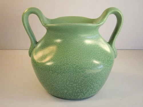 VTG Haeger Art Pottery Geranium Leaf Frosted Dimpled 2 Handed Vase Scarce