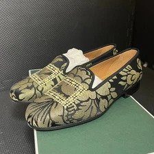 Stubbs and Wootton Palm Beach Limited Edition Black Gold Floral Loafer Size 5