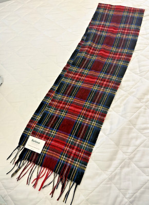NEW Barbour Unisex Wool Cashmere Tartan Scarf Black Red Plaid MSRP 75