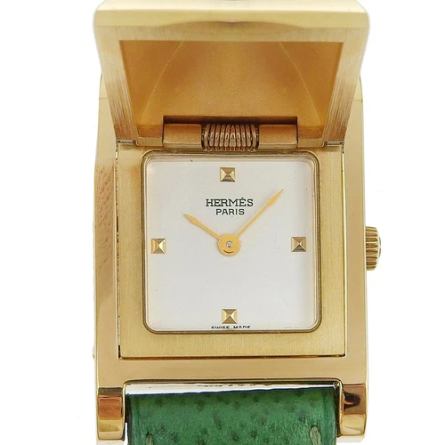 HERMÈS OROLOGIO HERMES MEDOR ME1.201 00Z PELLE PLACCATA ORO QUARZO QUADRANTE BIANCO DONNA