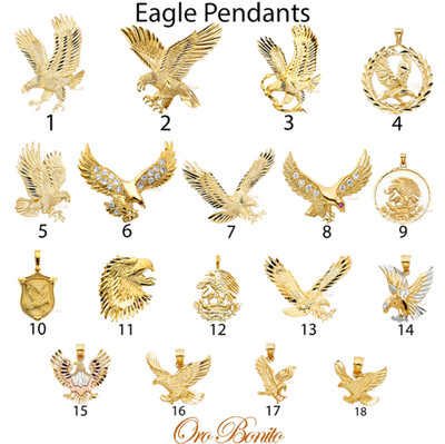 14k Solid Yellow Gold Eagle Bird Charm Pendant Colgante Dije de Oro Águila