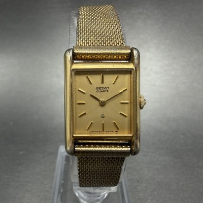 Seiko Tank Watch Women 18mm Champagne Dial Gold Tone 1400-5030 New