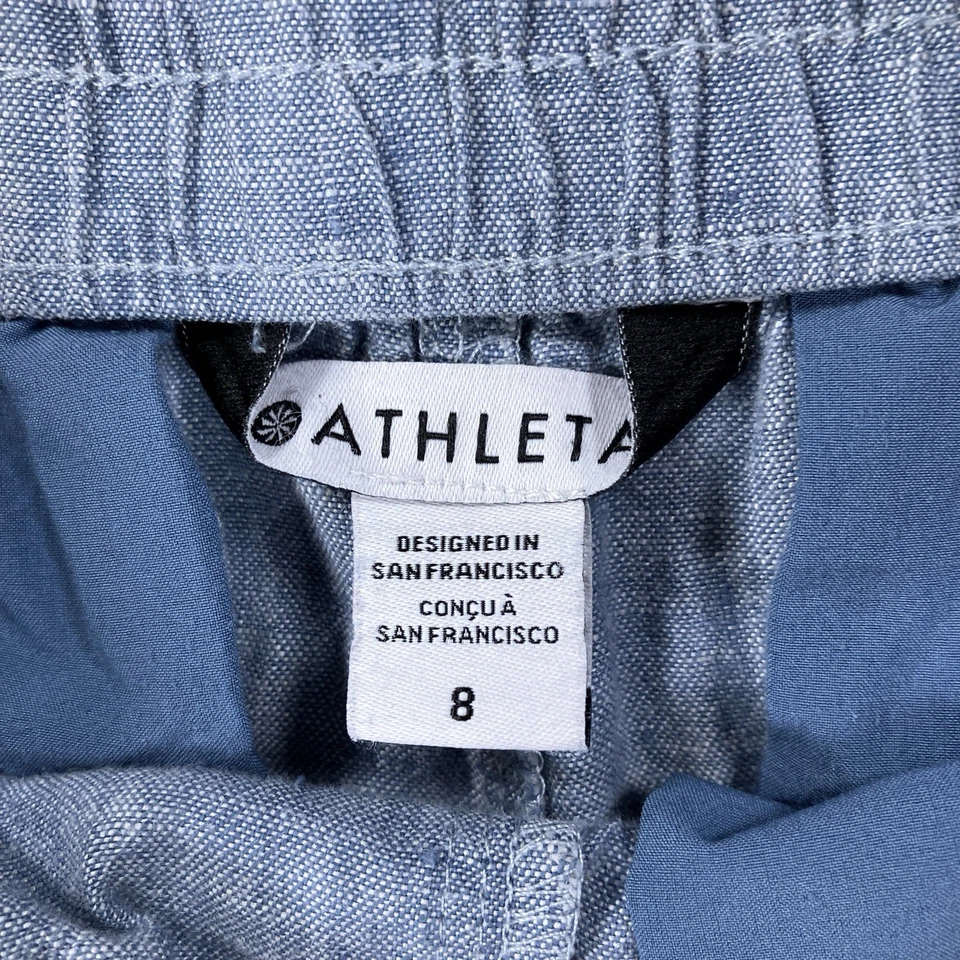 Pantalones Cortos Athleta Mujer 8 Azul 100% Lino Cintura Elástica Verano Piscina Playa Foto 3 de 4