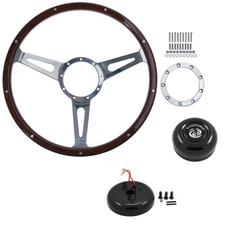 CJ Classics Steering Wheel Kit Walnut 15" 3-Bolt With Black Horn Button/ Slot...