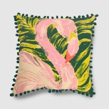 OPALHOUSE Square Painted Flamingo Outdoor Indoor Pillow Throw 18" Pom Poms