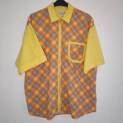 Vintage Hemd mit Reißverschluss Bunt Gelb Orange Blau New Chapter Hemd Retro XL