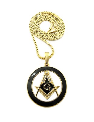 Colored Border Encircled Masonic Compass Pendant 24'' Box Chain Necklace XTP12BX