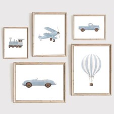 Boy Nursery Wall Art Boys Room 8x10 Inch No Frame, Plane Train Prints