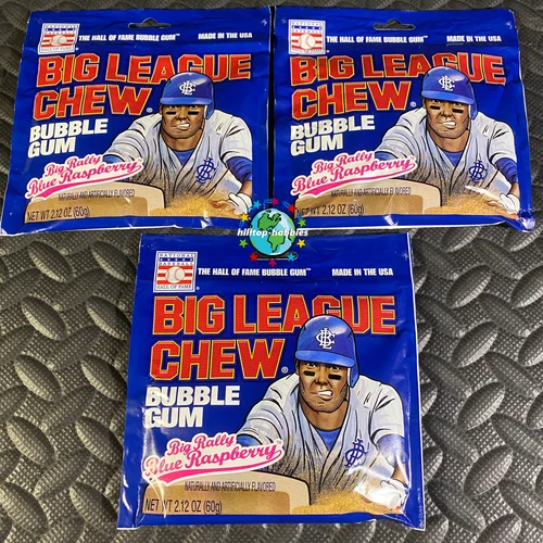 3-PACK LOT OF BIG LEAGUE CHEW SHREDDED BUBBLE GUM "BLUE RASPBERRY" baseball