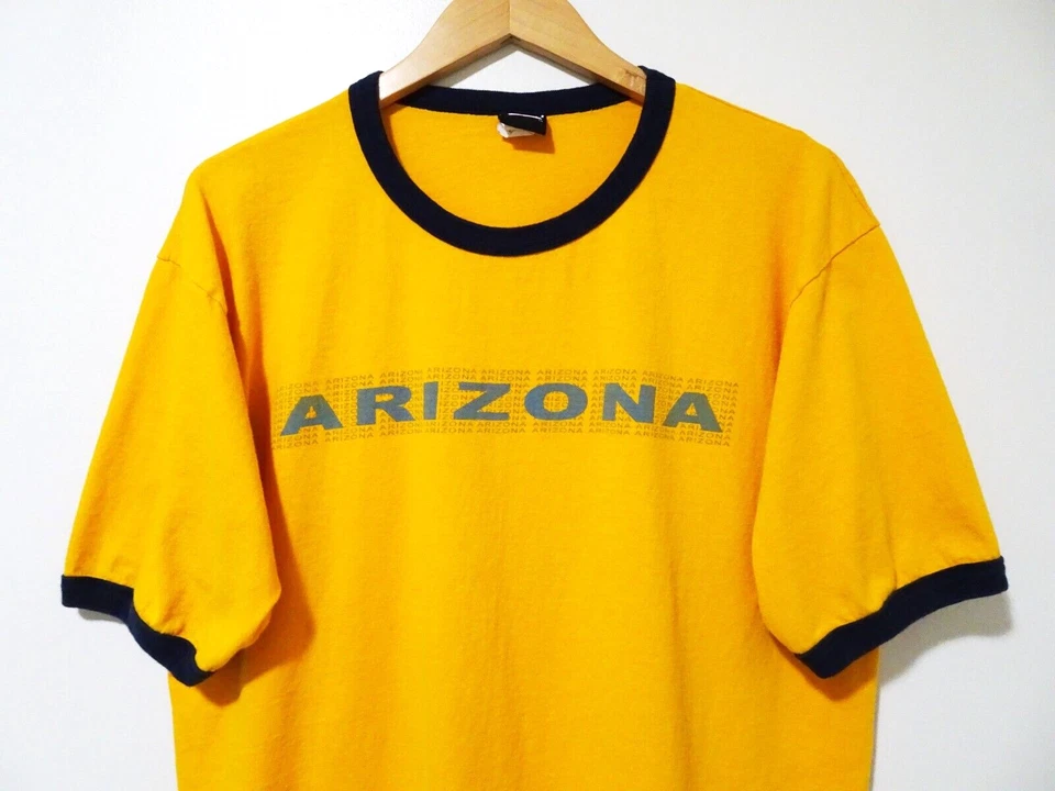 L/XL Vtg 90s Y2K Arizona AOP Yellow Blue Skate Punk Rave Men's Ringer T-Shirt - Image 2 of 4