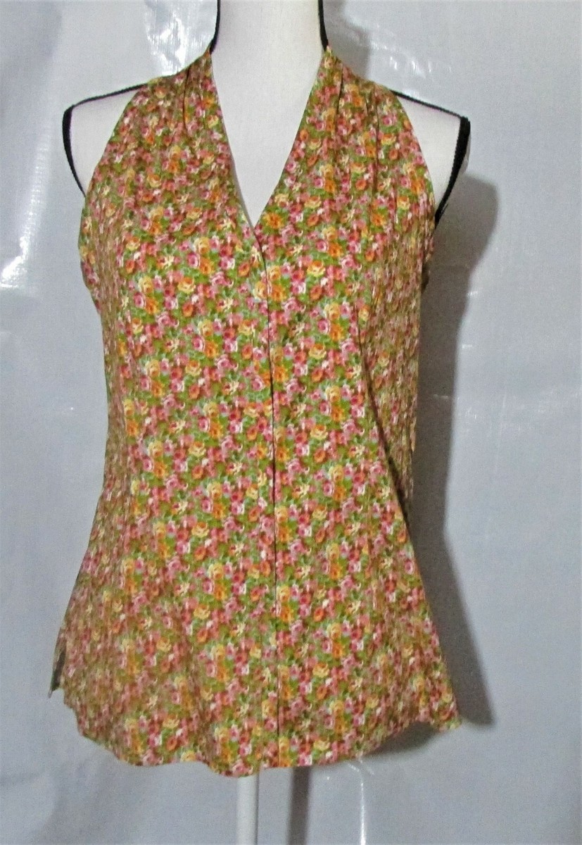 Chemise Sans Manches Talbots En Coton Stretch - Imprimé Floral Jaune/or/vert/rose - Taille 8P NEUVE
