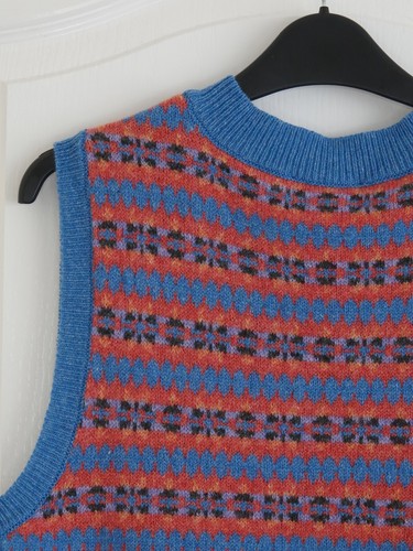 Brora Fair Isle Woll-Tanktop Größe 12-14 blau gemustert Strickpullover V-Ausschnitt - Bild 7 von 18