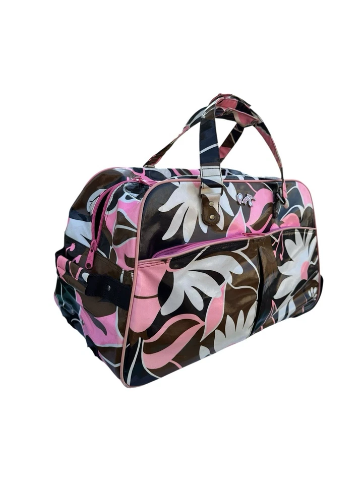 Bolso de fin de semana vintage Y2K Roxy rosa y marrón con ruedas Foto 4 de 4