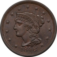 1846 MS63BN Braided Hair Large Cent, N-6 Small Date PCGS 38997735