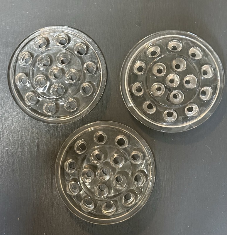 Vintage Glass Flower Frog Clear 16 Holes Total Of Three Unbranded Each 5”