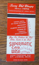 SUPERMATIC CAR WASH MATCHBOOK COVER: ST. JAMES, MANITOBA 1960s MATCHCOVER -A4