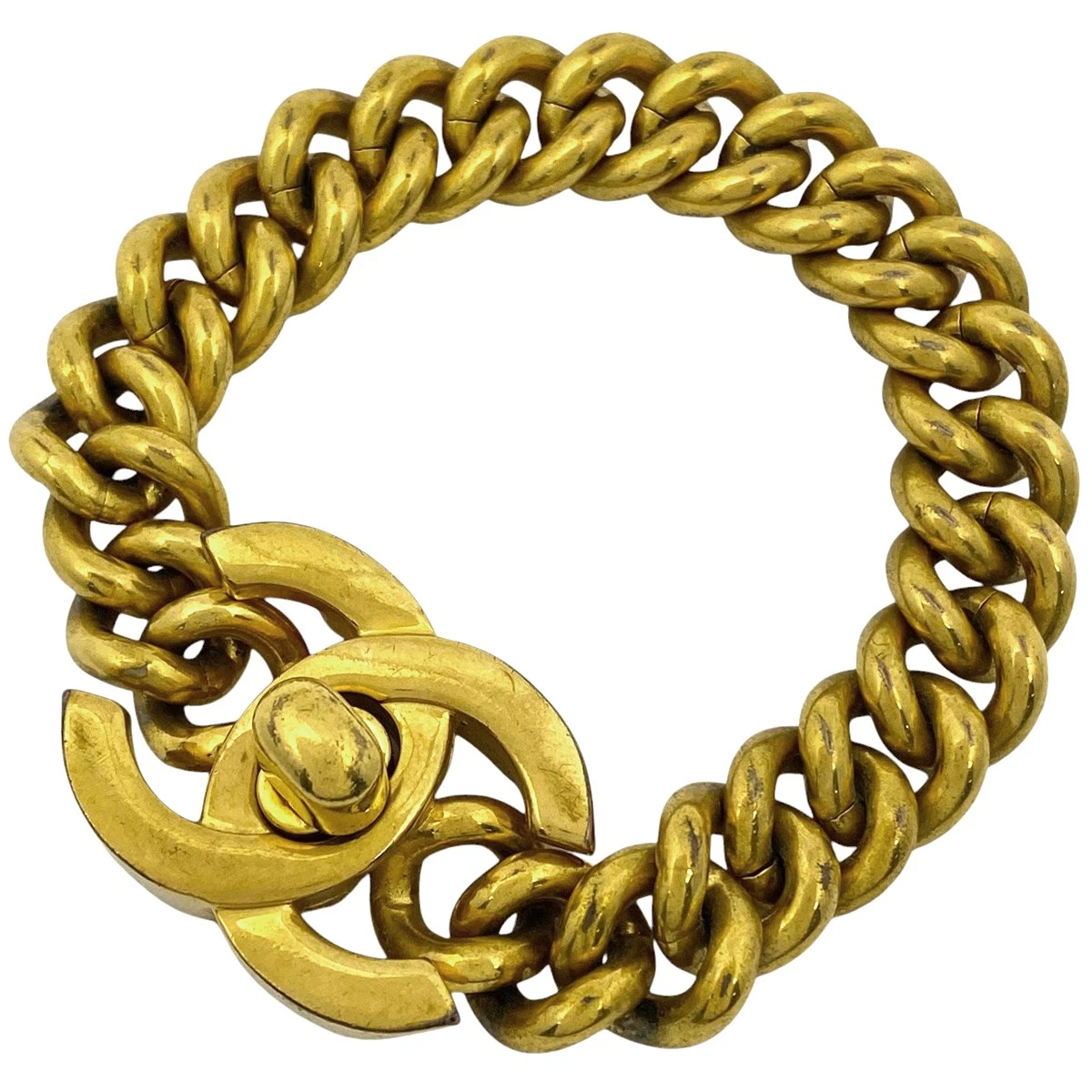 CHANEL (Interlocking) CC Logo Catena Bracciale Girare Lucchetto Bracciale Placcato Oro...