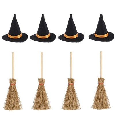 Mini Witch Hats and Brooms - Halloween Decorations for Party Favors, Birthday...